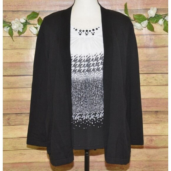 Alfred Dunner Ladies Black & White Cardigan Sweater Twin Set XL Career Church - Picture 1 of 11